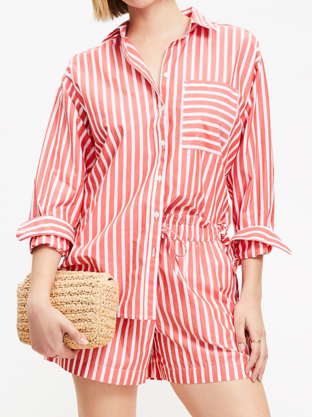 LOFT Striped Poplin Everyday Oversized Pocket Shirt